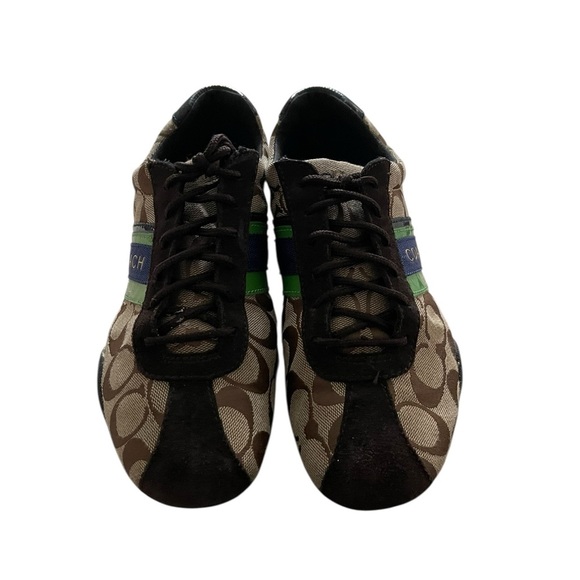 Coach Men's Brown and Black Sneakers with Green Stripe Size 8.5 - Picture 3 of 8